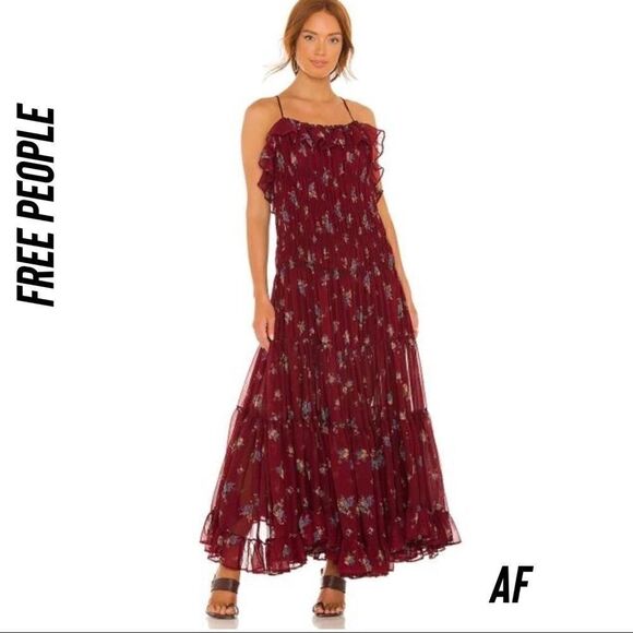 FREE PEOPLE CLOUD NINE MAXI DRESS IN WINE SIZE XS - Picture 8 of 12